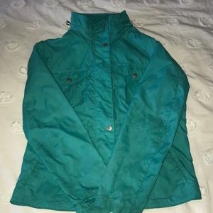 Teal Kenneth Cole Reaction rain coat with hood